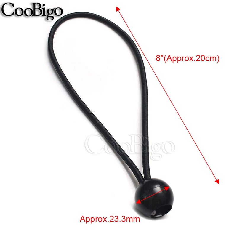 CooBigo 25Pack Length 8" Bungee Cord Ties, Ball Bungee Straps Tarp Tie-Down, Elastic Cord Shock Rope Outdoor Camping Tarp Clip Tent Canvas Tarpaulin Flag Pole - Image 2